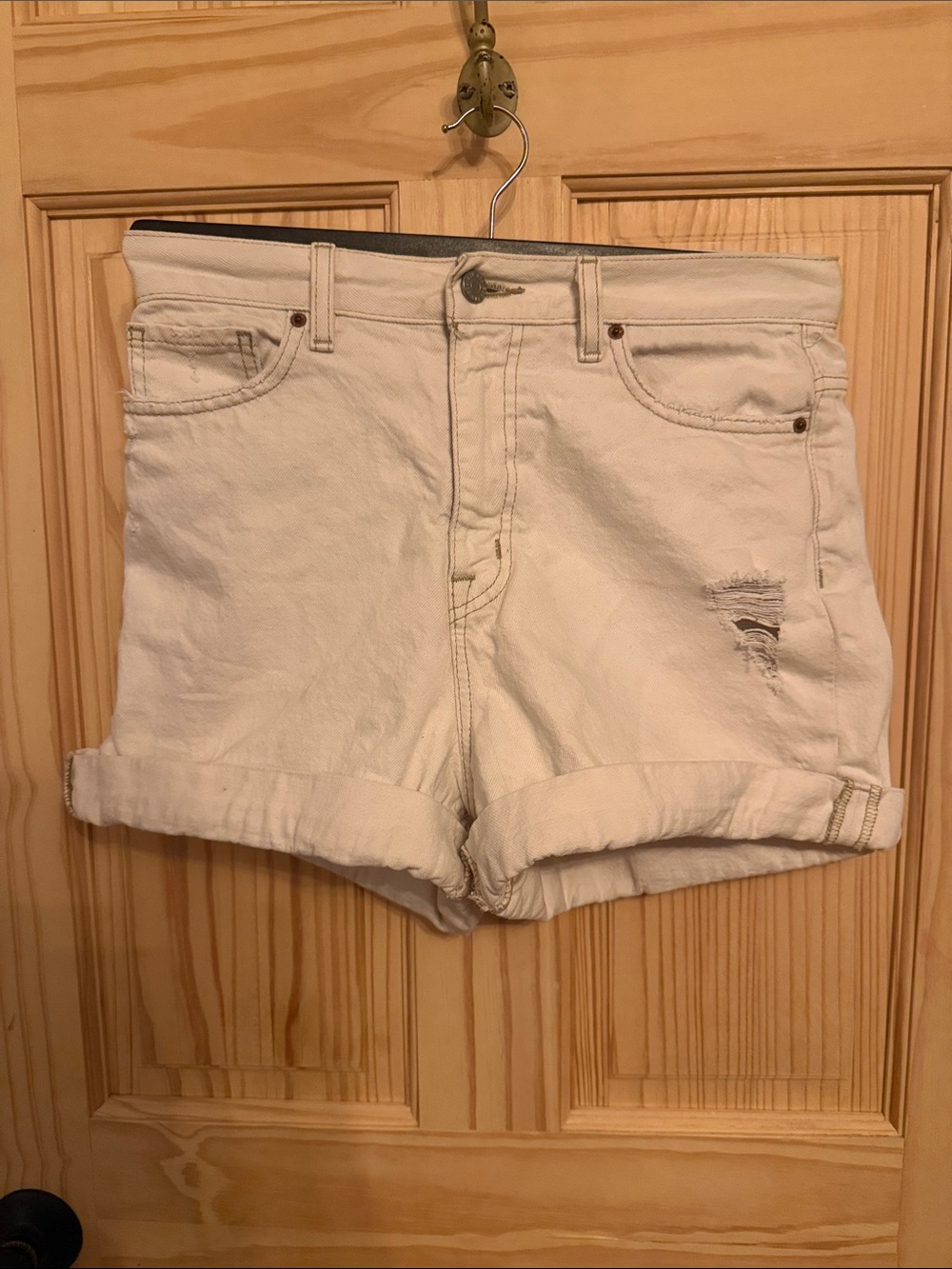 Urban Outfitters White Rolled-Hem Distressed Denim Shorts